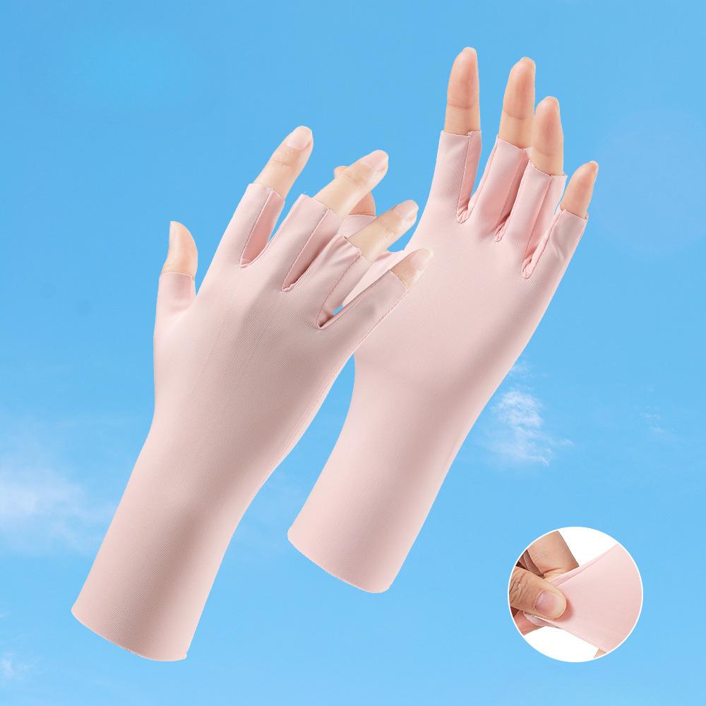 

Солнцезащитные перчатки для маникюра для женщин, летние тонкие, непромокаемые, дышащие, с полупальцем, из ледяного шелка, для вождения на открытом воздухе average size