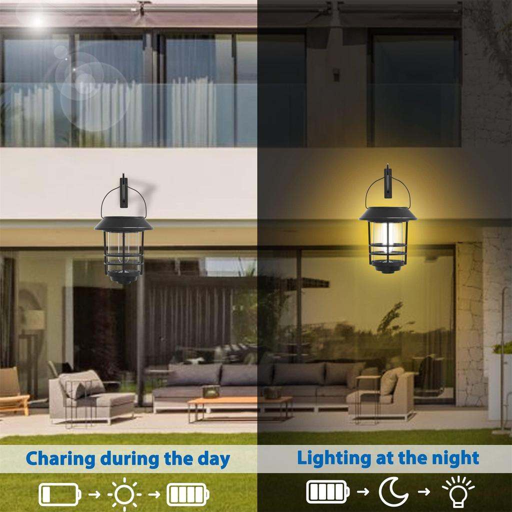 LED Solar Wall Lantern Outdoor Waterproof Hanging Solar Lamps Flickering Flames for Garden Front Porch Fence Decoration Lighting