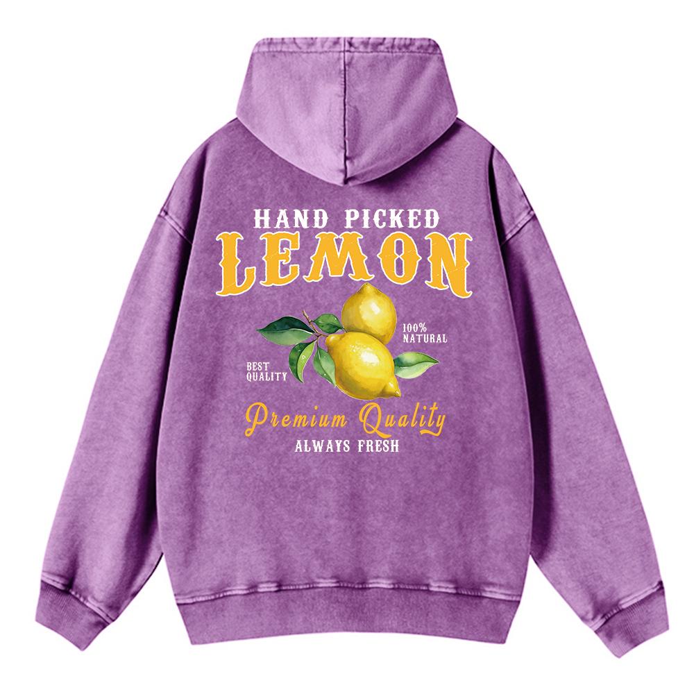 Autumn Womens Washed Hoodies Hand Picked Lemon Always Fresh Prints Streetwears Warm Oversize Cotton Hooded Clothes