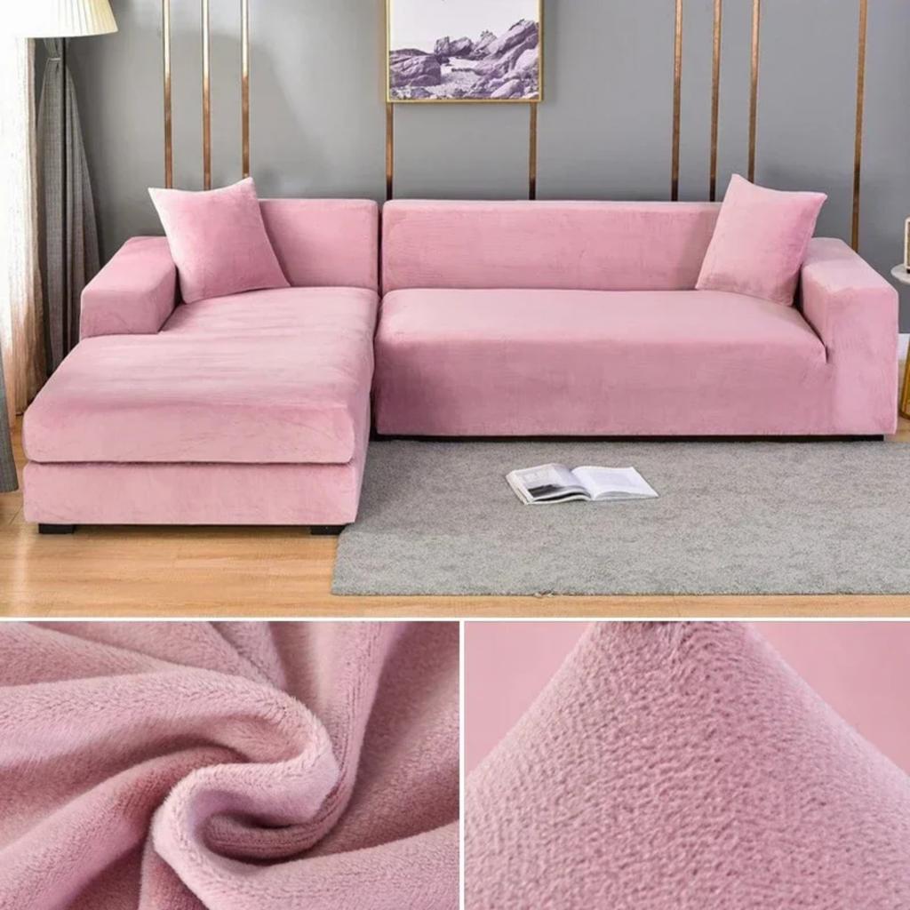 Solid Color Velvet Sofa Cover Elastic Thick L Shaped Corner Sofa Cover For Living Room Stretch Cover For 1/2/3/4 Seat Sofa Couch Armchair