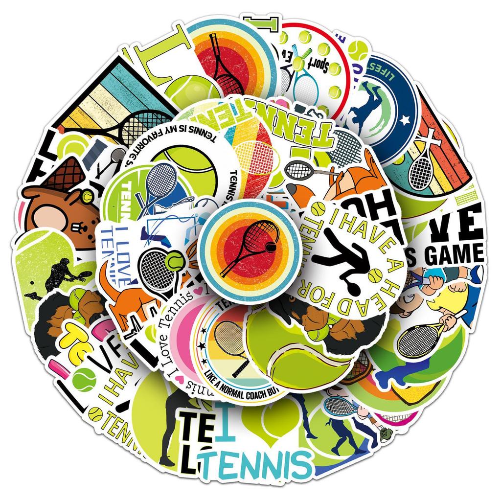 50pcs Waterproof Tennis Sports Stickers for Suitcase, Notebook, and Phone Decoration