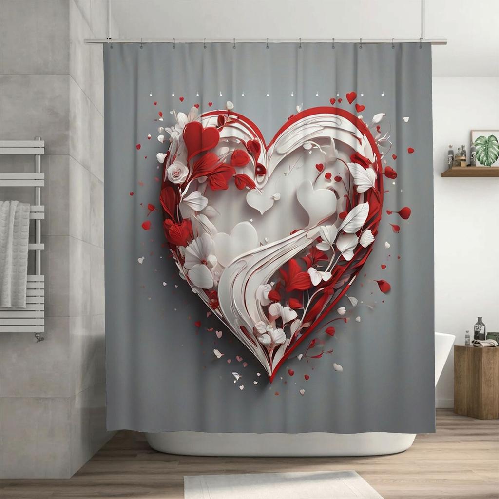 3D Floral Heart Shower Curtain | Romantic and Elegant Bathroom Decor