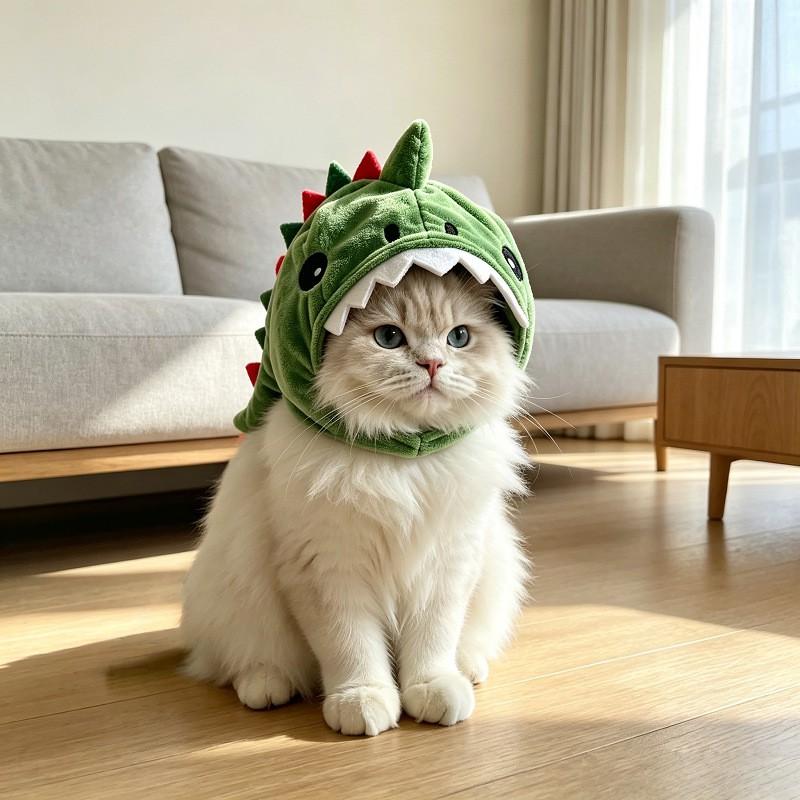 Süßer Dinosaurier-Katzen-Kostümhut - Cartoon-Tierkopfschmuck Haustier-Verkleidungs-Party-Fotografie-Accessoire