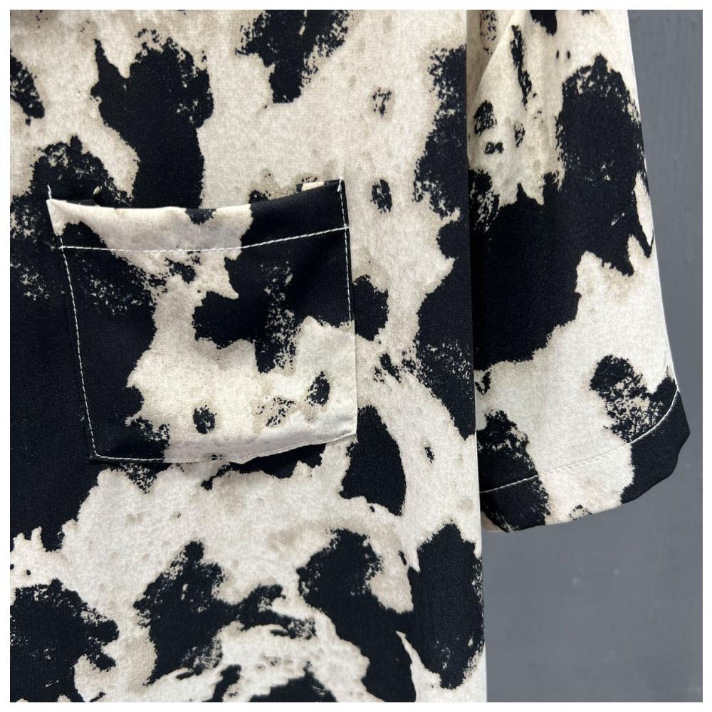 Summer Ice Shreds Fashion Ink Wash Painting Printing Large Size Men Short Sleeved Loose Handsome Youth Comfortable POLO Shirt