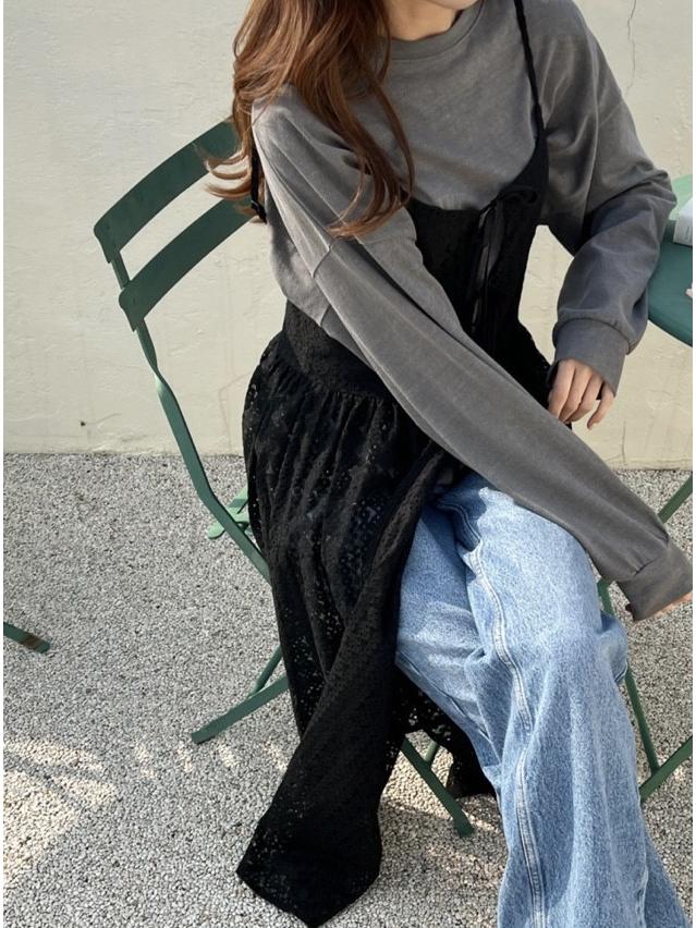 Korean Chic Lace See-Through Strappy Dress & Tie Cardigan - 2026 Spring/Summer Collection for Women