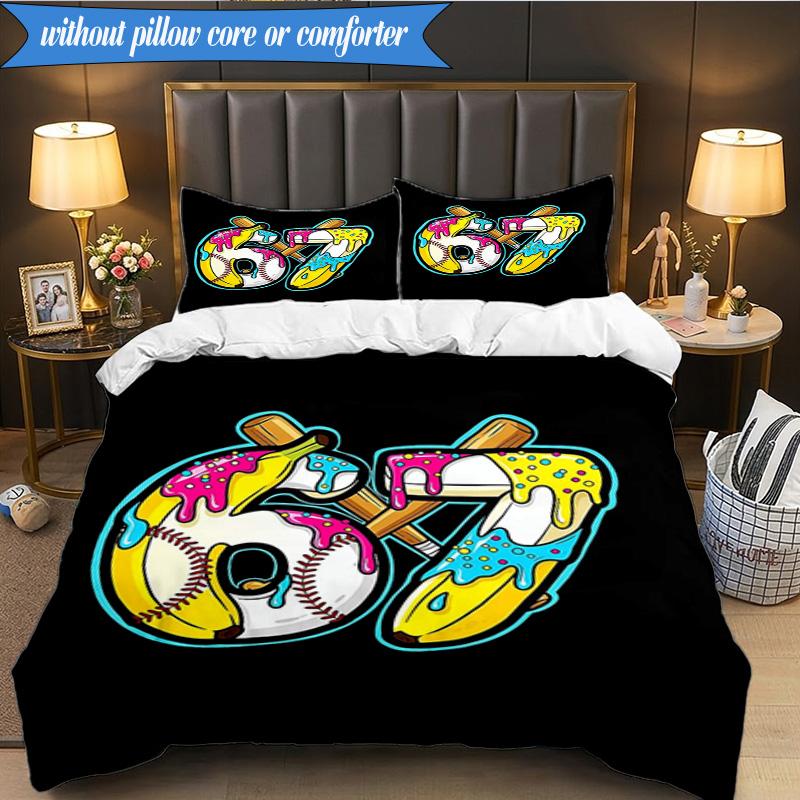 Summer Ice Cream Number 67 3pcs Bedding,Including 1pc Duvet Cover And 2pcs Pillowcases Perfect for Christmas,Ideal for Bedroom, Dormitory