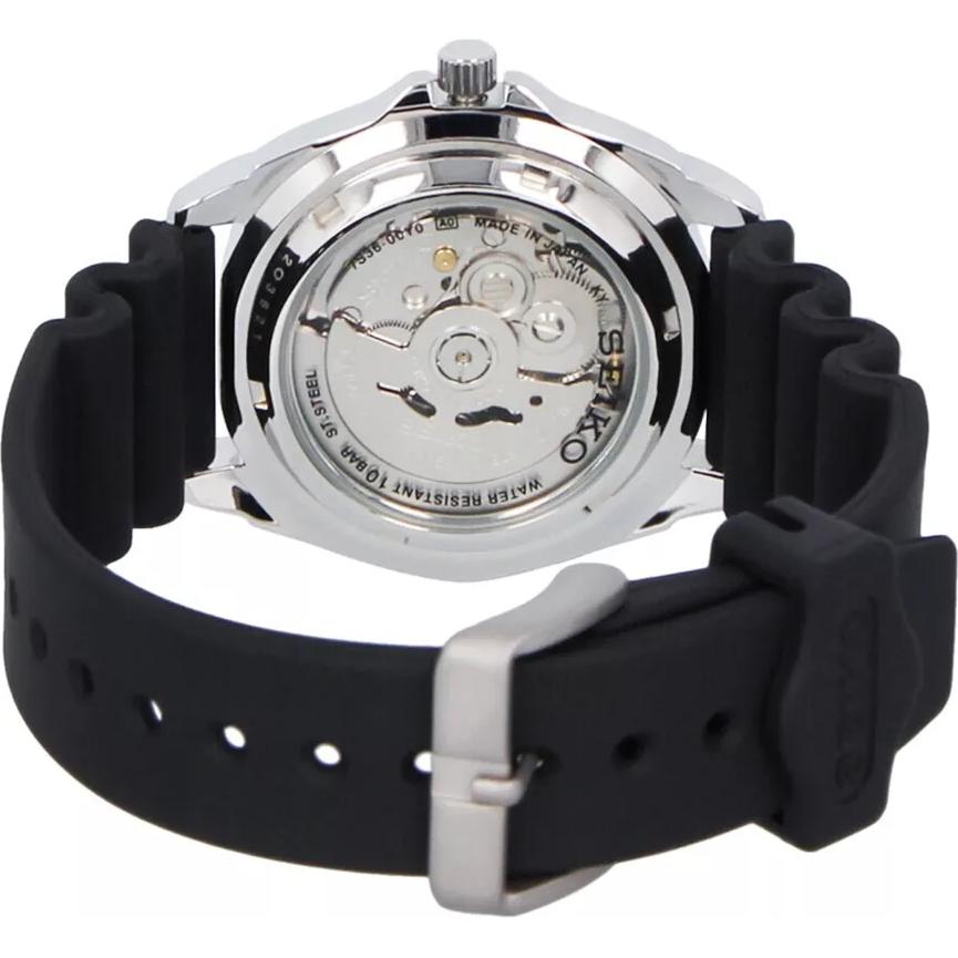 SEIKO 100m Water Resistant Automatic Mechanical Movement Rubber Strap Watch Men's Watches Black Dial SNZB33J2