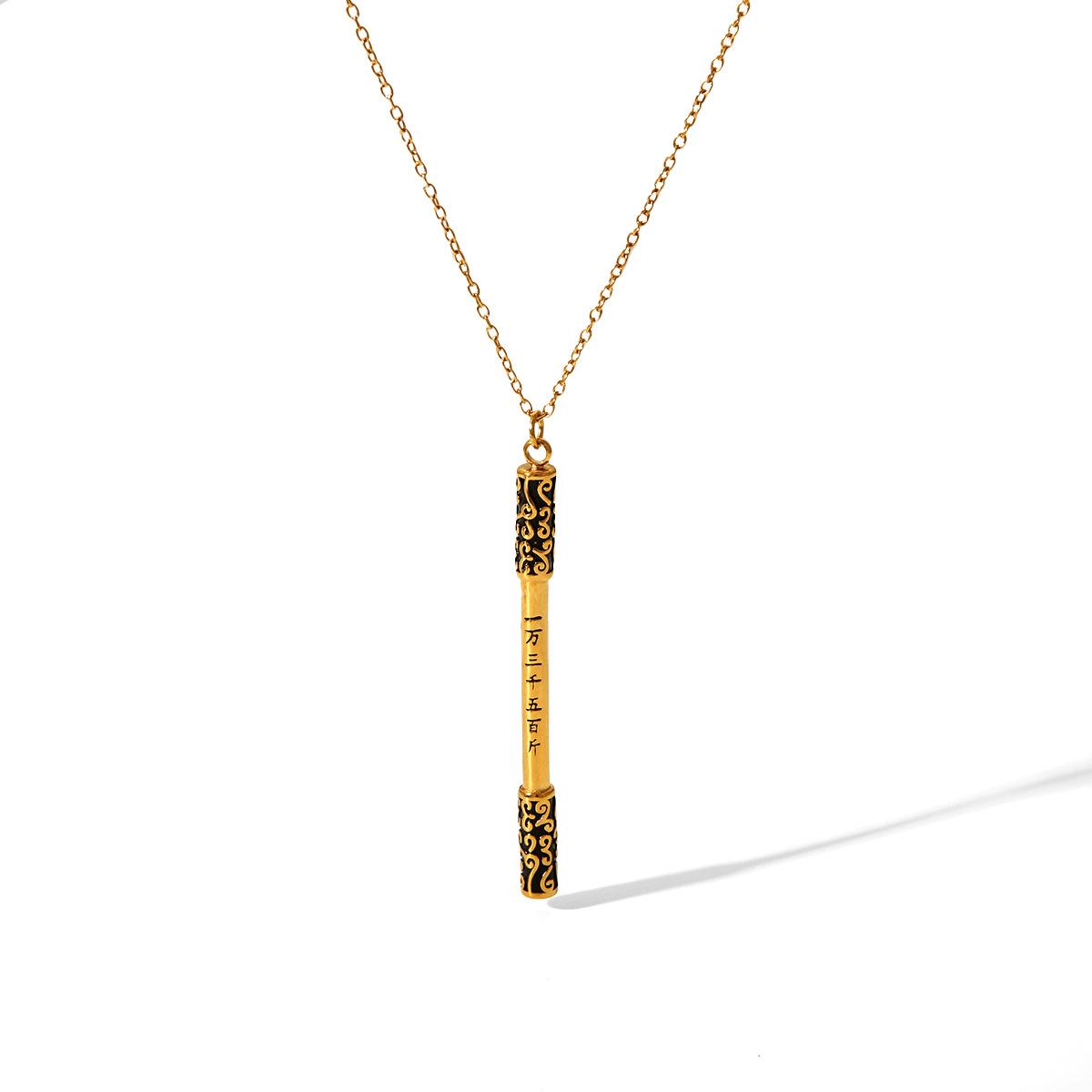 Guochao Chinese Style Stainless Steel Pendant Necklace, Ruyi Golden Cudgel Pendant, Black Myth: Wukong Titanium Steel Jewelry