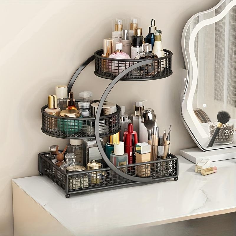 1pc Varnished Metal Cosmetic Organizer,Lightweight No-Installation Makeup Storage Rack for Vanity,Bathroom Countertop Shelf for And Skincare Products
