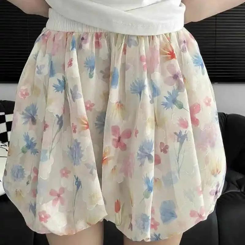 

Floral High Waist Shorts Women Summer Wide Leg Bloomers Colorful Loose Clothes M