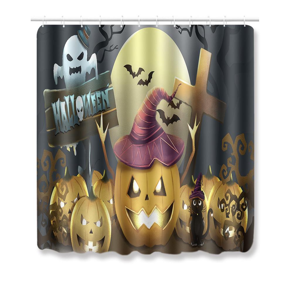 Halloween Shower Curtain Floor Mat Combination Four-Piece Set Bathroom Toilet Carpet Shower Room Foot Mat