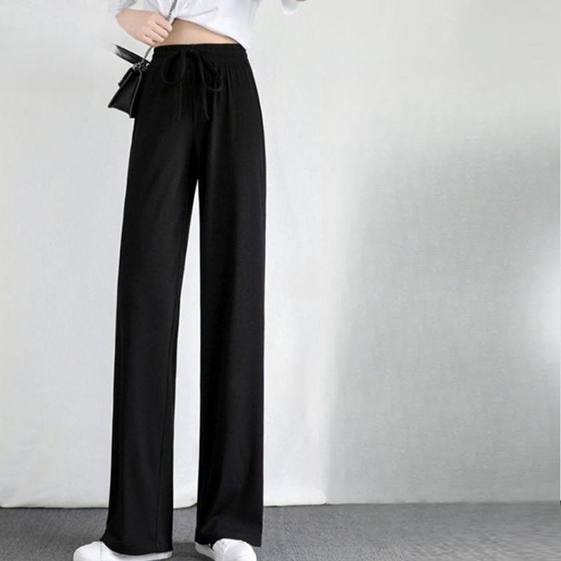 Breathable Ice Silk Wide Leg Thin Pants Plus Size Slim Drape Casual Long Pants for Women Summer