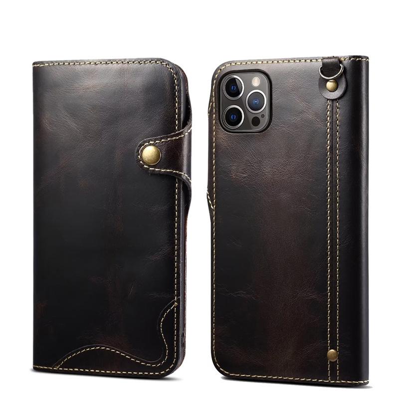 Suitable for Apple 16promax Phone Case Oil Wax Flip Cover Card, IPhone15 Business 14, Anti-drop 13, Cowhide Case