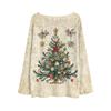 Women's Round Neck Lightweight Sweater Casual Long Sleeve Christmas Print Knit Pullover.