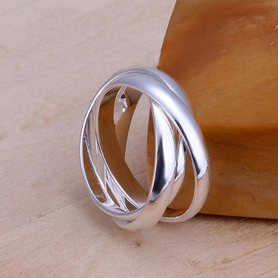 Damen Modeschmuck Dreifacher Kreis Bandring Falsch Silberbeschichtet US Größe 6 7 8 9