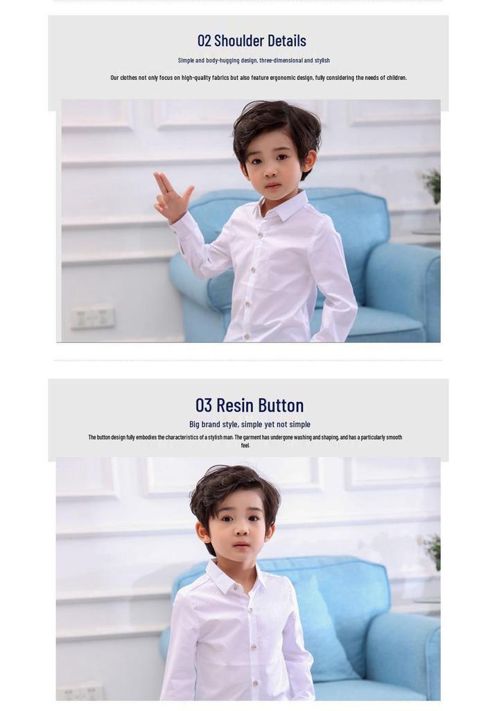 2025 Boys' Long Sleeve Solid Color Shirt - Small Suit Style
