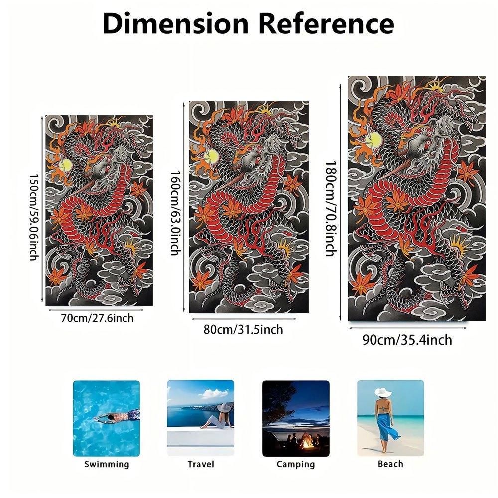 Black and Red Dragon Tattoo High-Definition Digital Print Beach Towel,Perfect Halloween and Christmas Digital Print Beach Towels