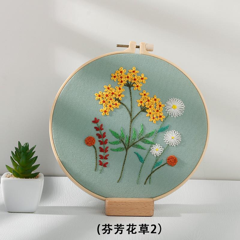 DIY Handbestickungs-Materialtasche, Duftende Blumen und Pflanzen, Frisches Europäisches Nadel- und Fadenset