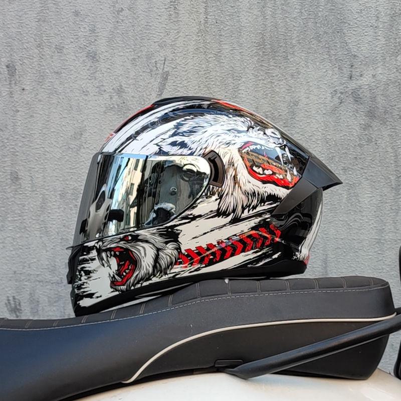 Motorcycle Helmet Men and Women Double Lens Party Sports Car Helmet New National Standard Four Seasons Personalized Bluetooth
