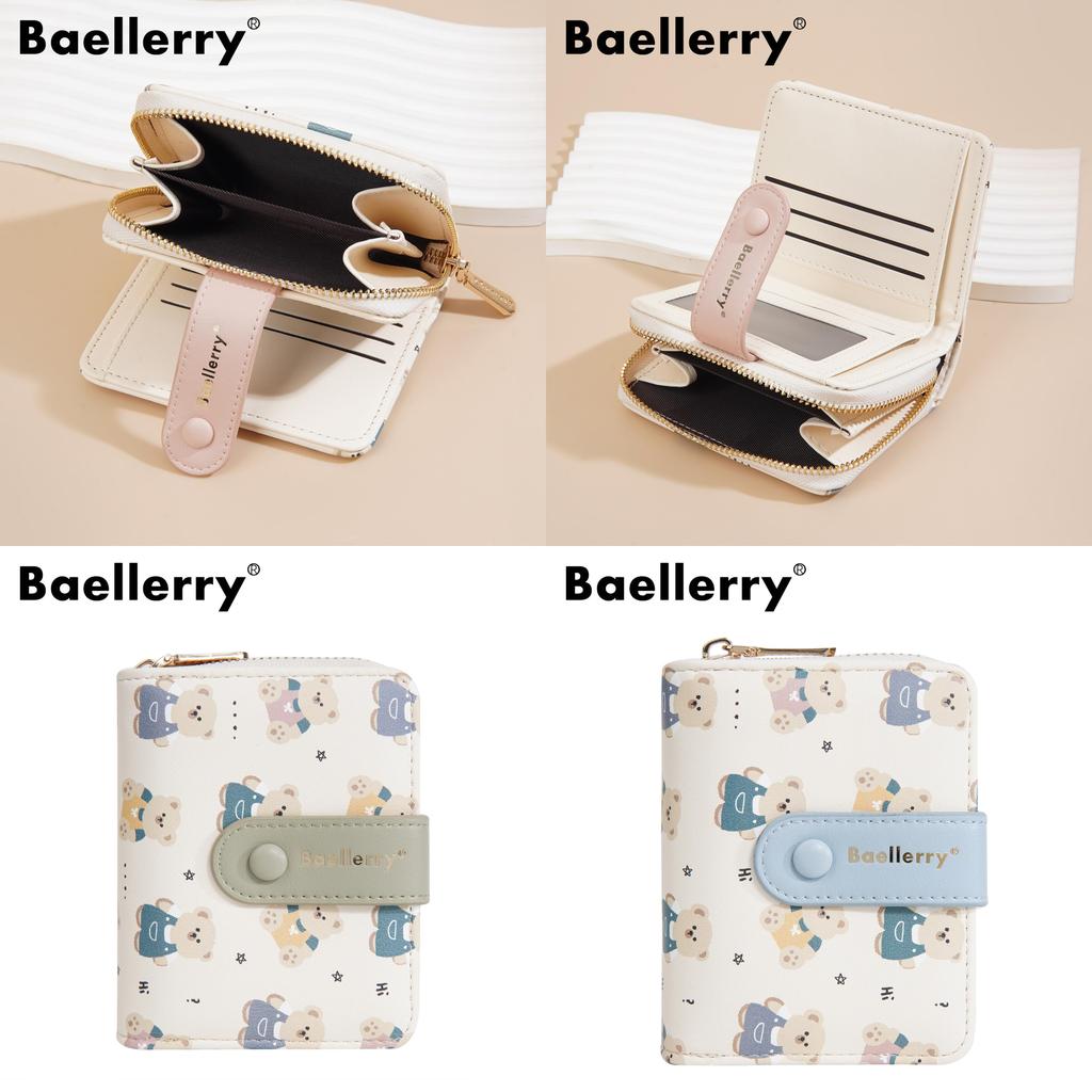 Cute Bear Wallet Pu Leather Small Coin Purse With Cartoon Bear Print And Two Fold Design