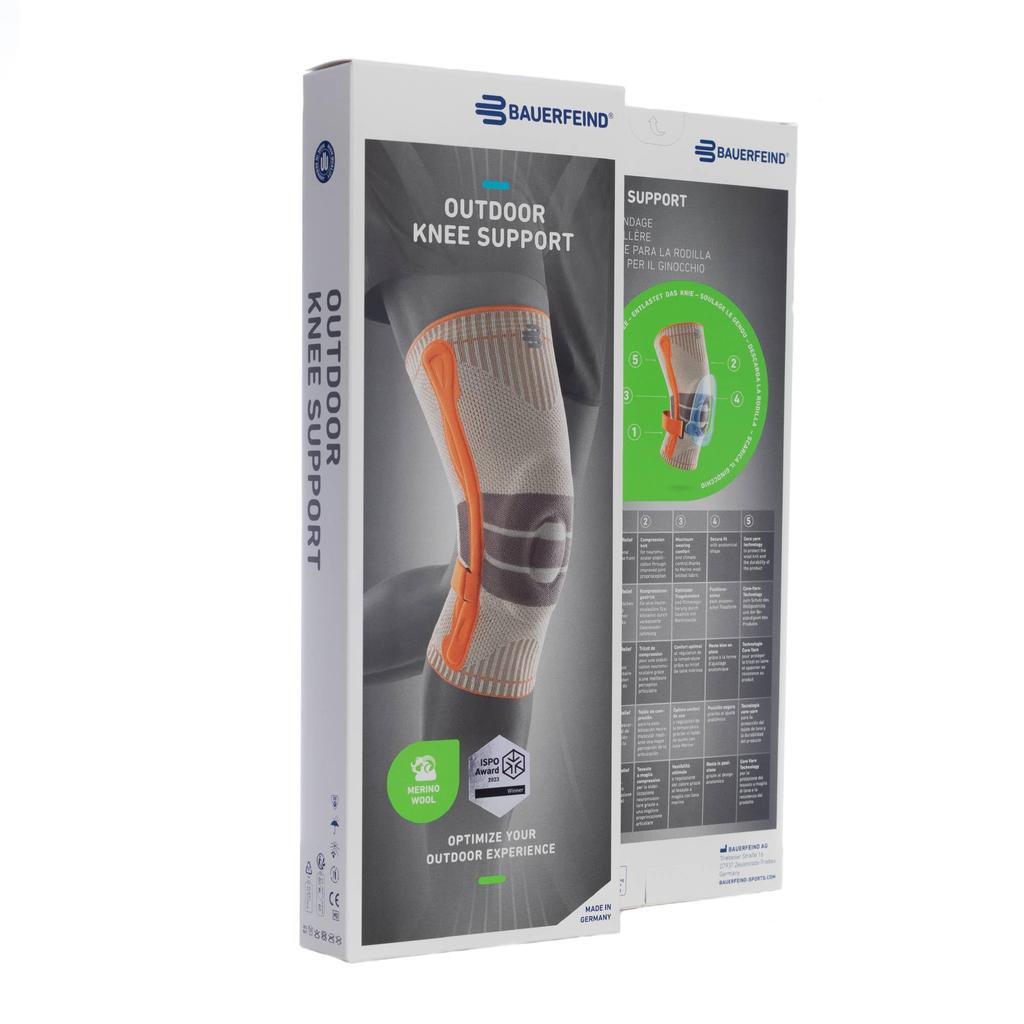 BAUERFEIND OUTDOOR KNEE SUPPORT Knee Made in a general medical Made with merino this knee support features essential features for outdoor The strap