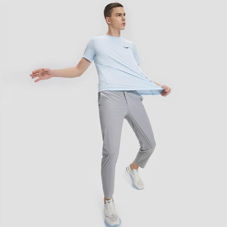 Saucony Solid Color Logo Straight Leg Woven Casual Pants Men bottoms Light-Gray SC2239069-2