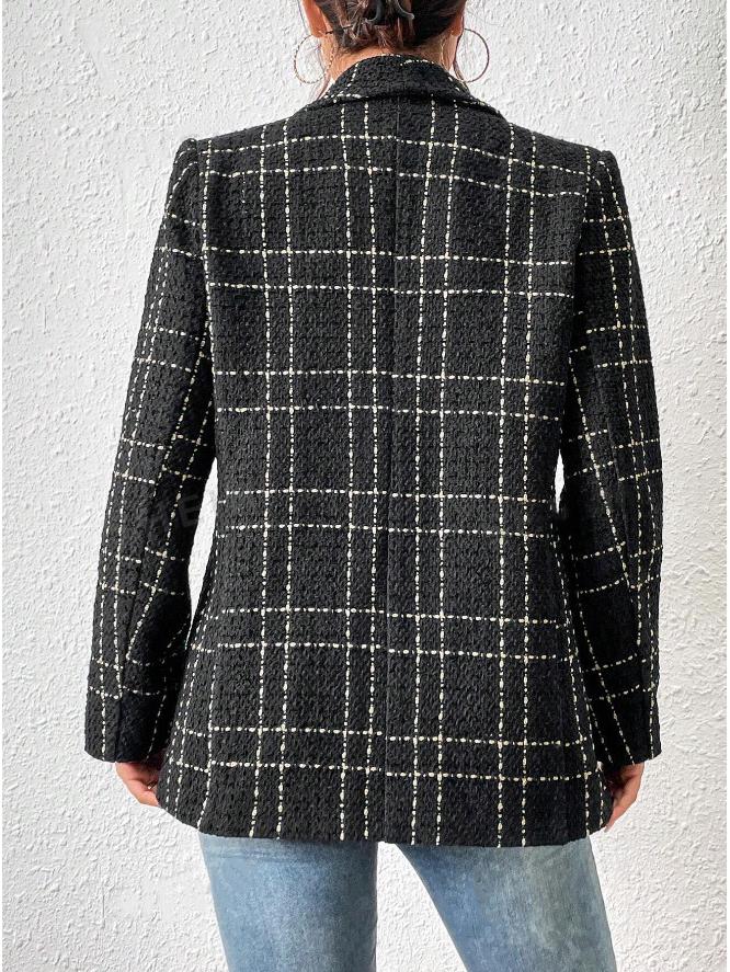 European and American Plaid Long-Sleeve Lapel Suit Coat