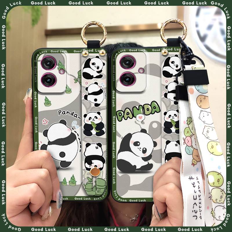 Phone Holder Wrist Strap Phone Case For MOTO G55 5G Fashion Design Wristband Panda Kickstand Cute Soft case Anti-dust