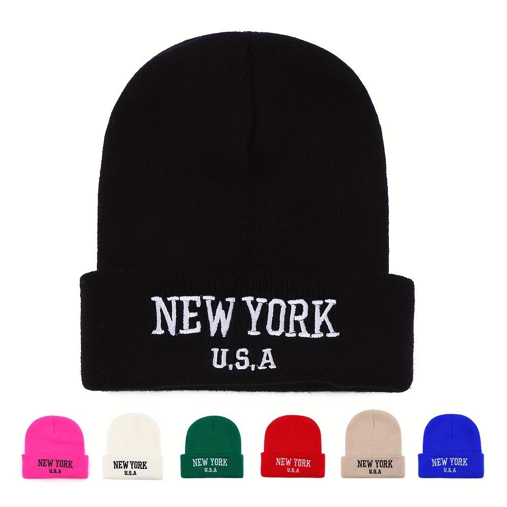 Unisex New York Embroidered Beanie - Acrylic Knit Hat For Fall/Winter, Lightweight Stretch Cap For Urban Style, Machine Washable