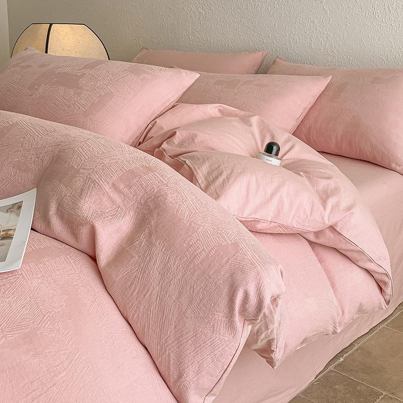 Japanese-style Muji Class A Jacquard Four-piece Set, Good Cotton Bedding Set, Solid Color Pure Cotton High-end Embroidery Four-piece Set