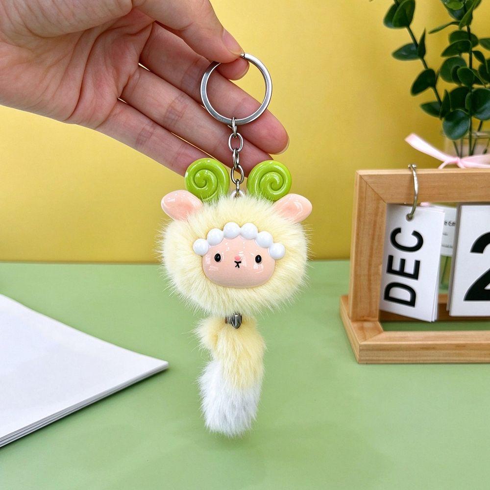 Soft Stuffed Lamb Pendant Long Tail Fluffy Animal Keyring Backpack Pendant Car Decoration