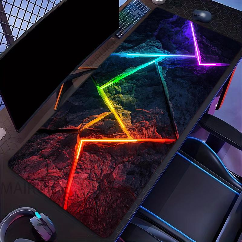 Large Gaming Mouse Pad Neon Lightning Design Desk Mats with Non-Slip Rubber Base Durable Long Keyboard Pads for Home Office Game