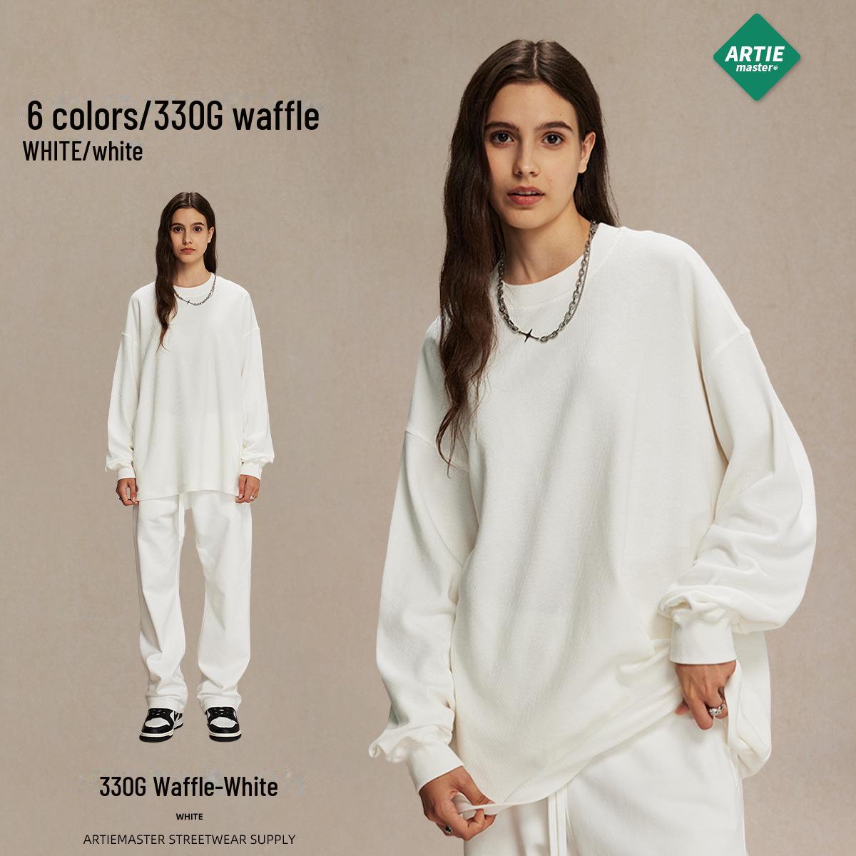 

Мужская дышащая вафельная трикотажная футболка с длинным рукавом осень/зима 2024 года — модный американский бренд, свободный крой M белый