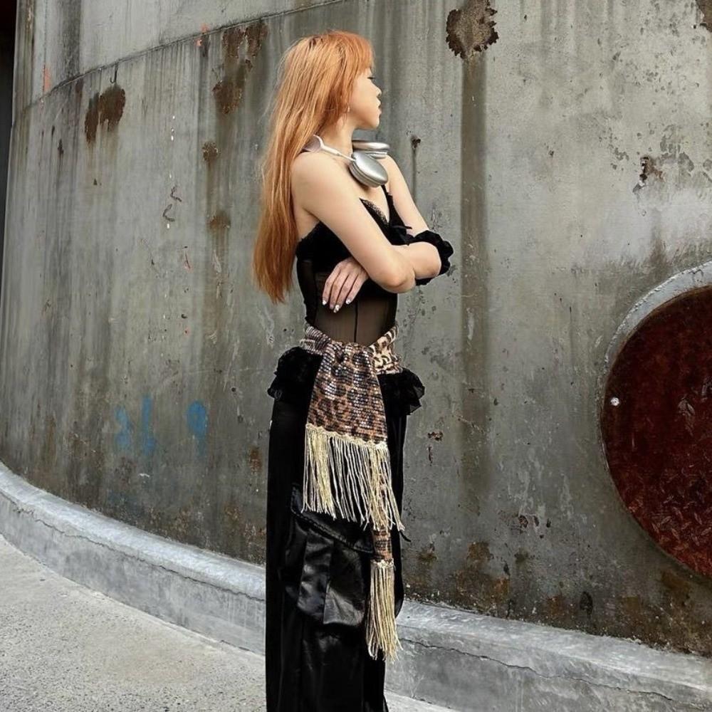 Sequin Jazz Dance Hip Scarf Y2K Cargo Pants Waist Band  Waist Accessories