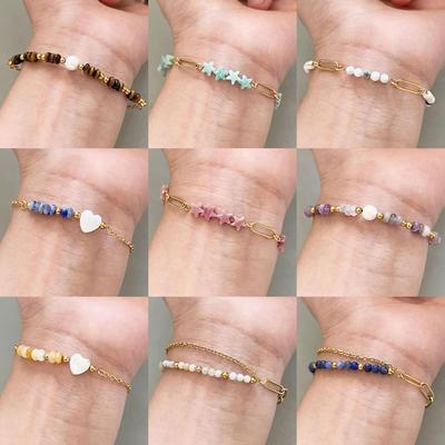 Elegante Bracciale in Acciaio Inossidabile Placcato Oro 18k con Intarsio di Pietra Naturale - Trendy e Resistente allo Sbiadimento per Donna
