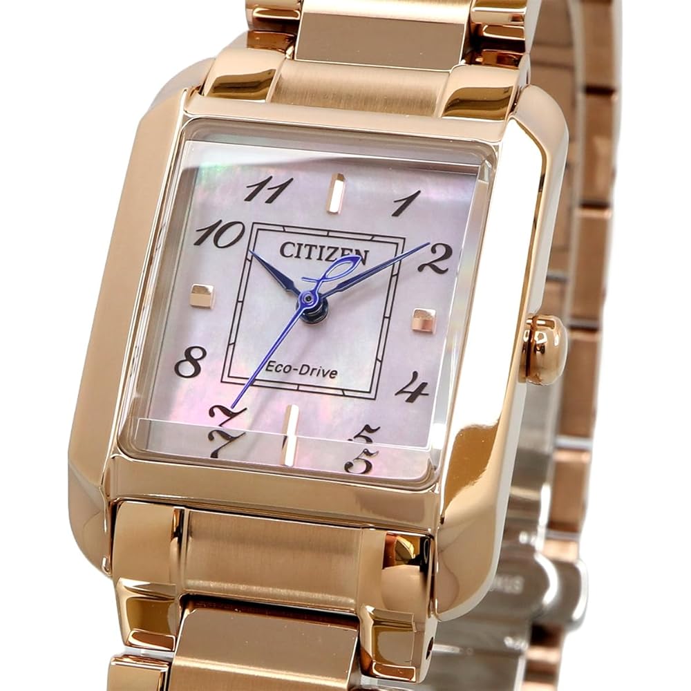 Citizen Eco-Drive SQUARE Collection Women's Watch 30mm Sapphire Glass White Mother of Pearl Rose Gold