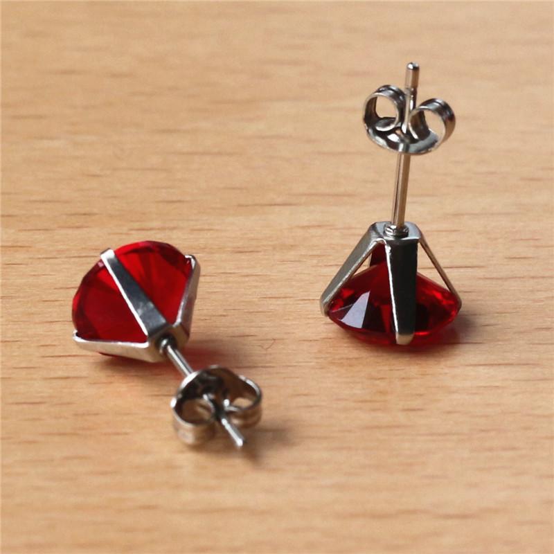 316 L Stainless Steel With 8mm Round AAA Red Zircon Stud Earrings For Men And Women