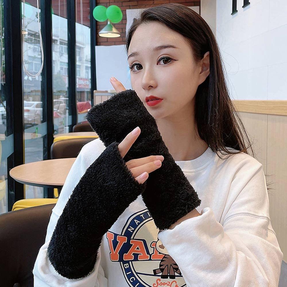 Gants Peluche Demi-Doigts Chauffe-Bras Moufles Sans Doigts Gants Mode Femme Hiver Automne
