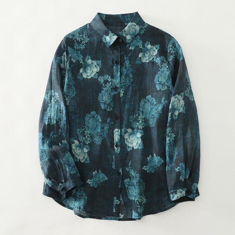 Autumn New Floral Print Cotton Long Sleeve Blouse Casual Loose Plus Size Women Tops Tees Shirts