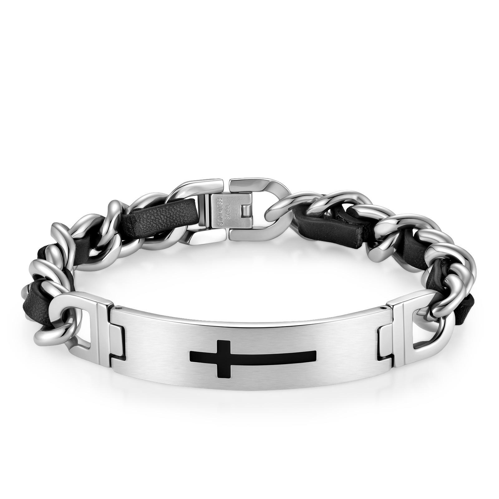 Cross Black Leather Rope Cowhide Men s Genuine Leather Woven Bracelet Handmade Multilayer Leather Bracelet 2026 21CM