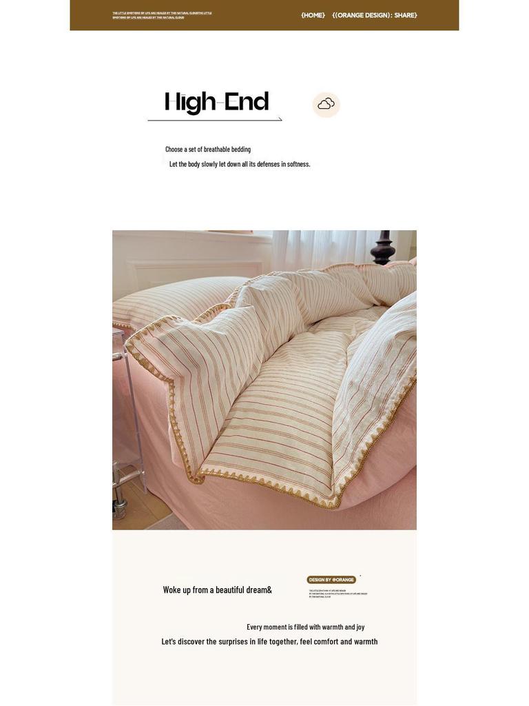 2026 Spring/Summer Cotton Striped Tricot Bedding Set - A-Class Dormitory Collection (Four-Piece)