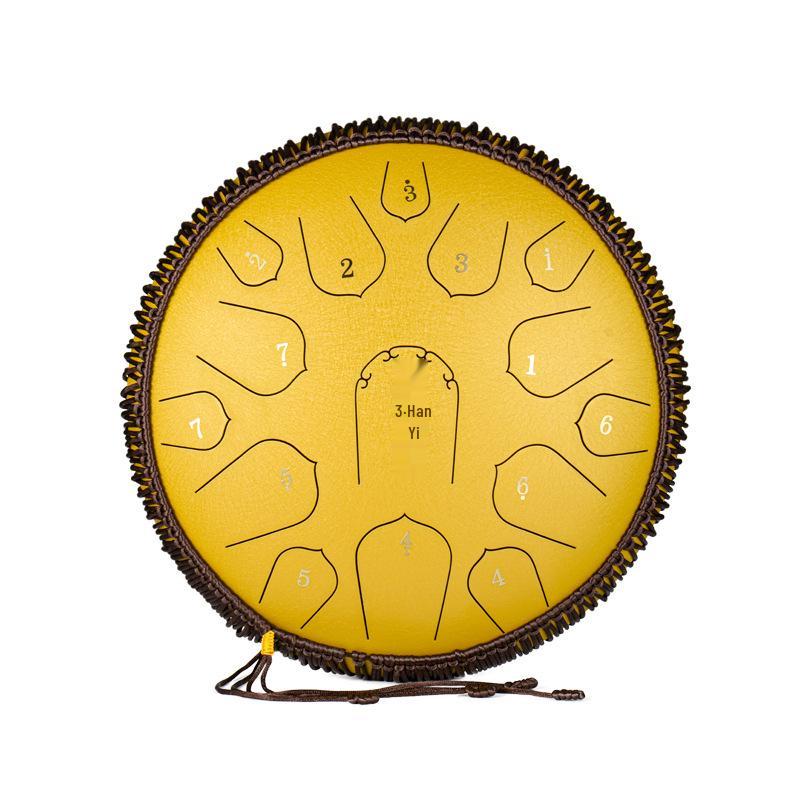 15-Note D Key Handpan Steel Tongue Drum, 14-inch, with Colorful Empty Sanskrit Design