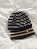 Color-Block Striped Knitted Hat Autumn Winter Warm Ear Protection Wool Hat Cold Hat Face Slimming