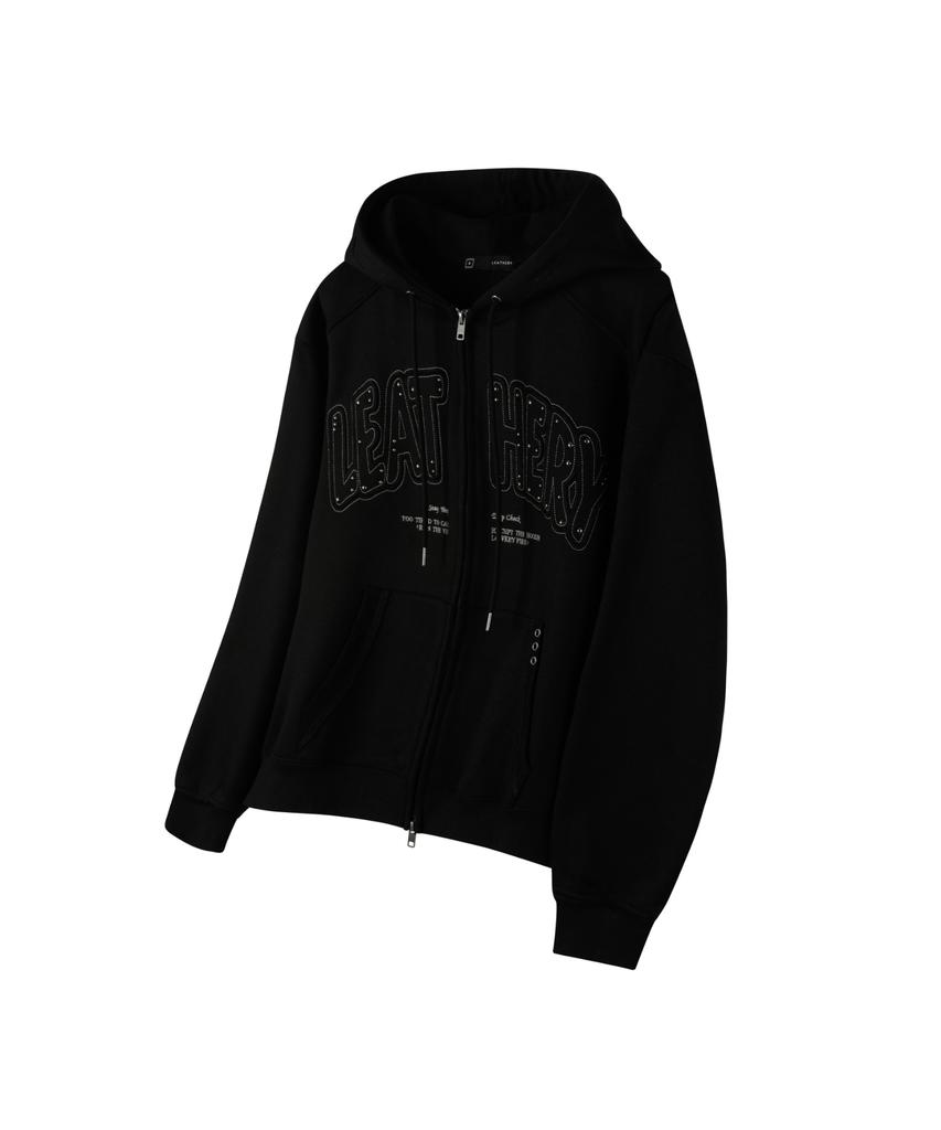 Leathery Double Line Stud Applique Hoodie [Melange]