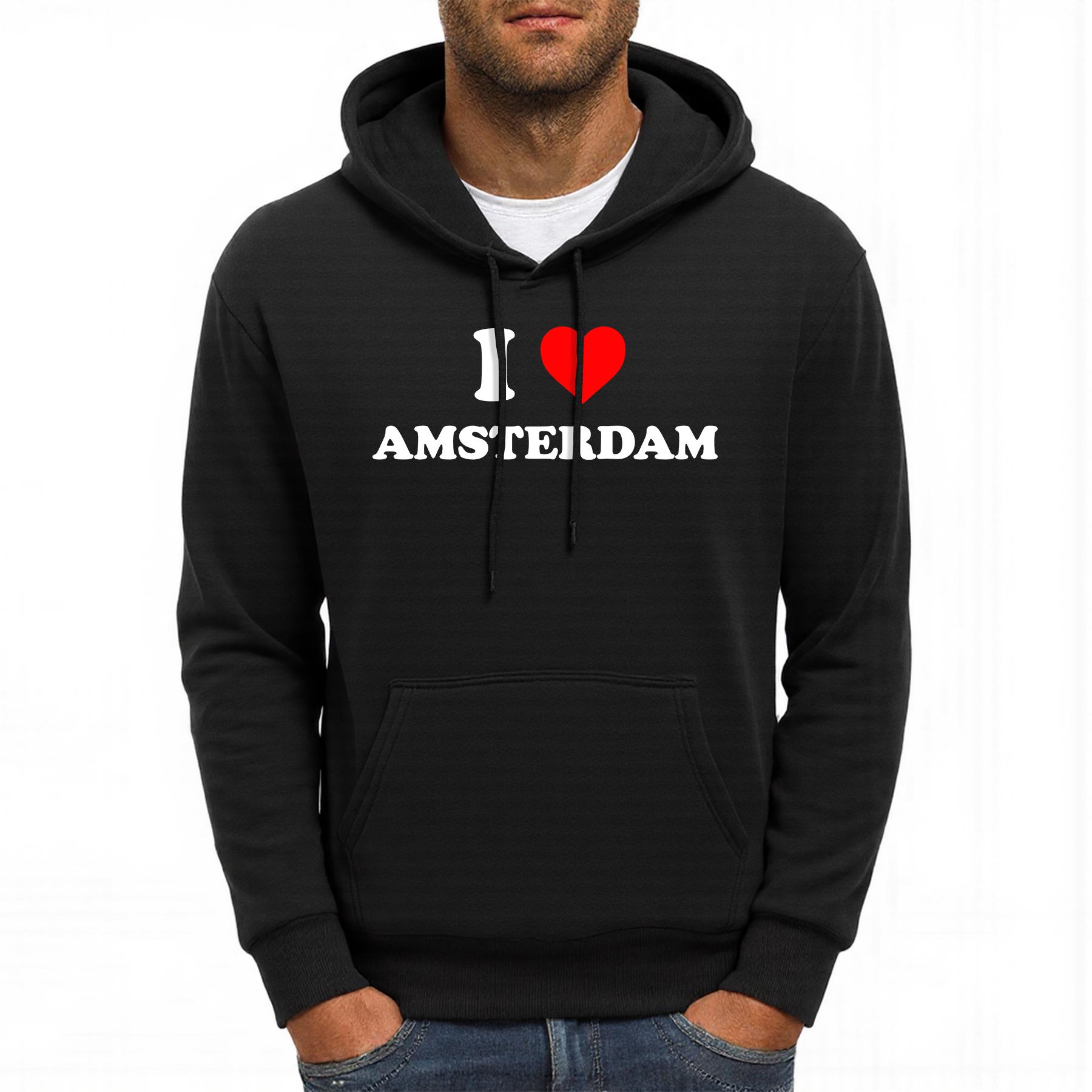 

I Love Amsterdam Letter Printing Men Hoodies Pocket Loose Soft Streetwear Vintage All-Match Hoodie Autumn Fleece Man Hoody 3XL