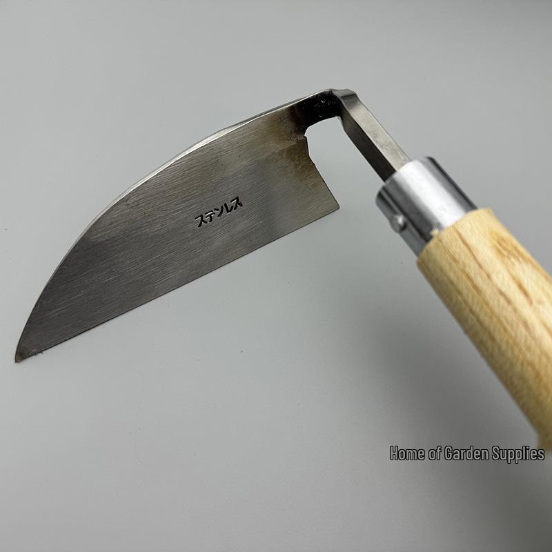 Camellia Wood Handle Japanese Stainless Steel Elbow Hoe and Sickle for Weeding and Cutting Vegetables.