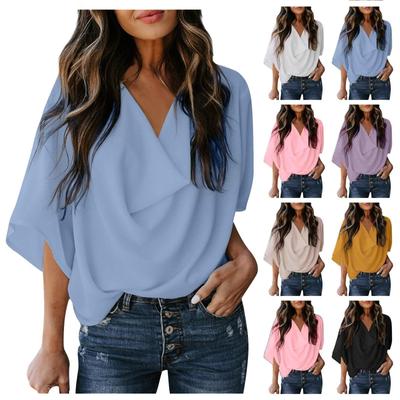 Πουκάμισο από σιφόν με χαλαρή λαιμόκοψη V, casual τοπ, Γυναικεία Ρούχα