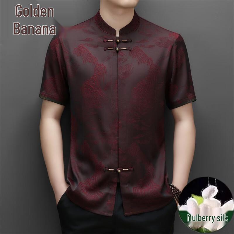 Men s Chinese Style Short Sleeve Silk Blend Tang Suit Shirt 175