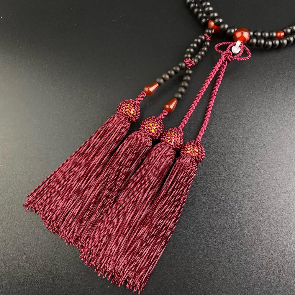 WONDERFUL LOTUS Myo Lotus Flower Jodo Shinshu Buddhist Prayer Beads for 8 Ebony and Agate Crimson Prayer Beads Bag Formal 108 8 Double Suitable for