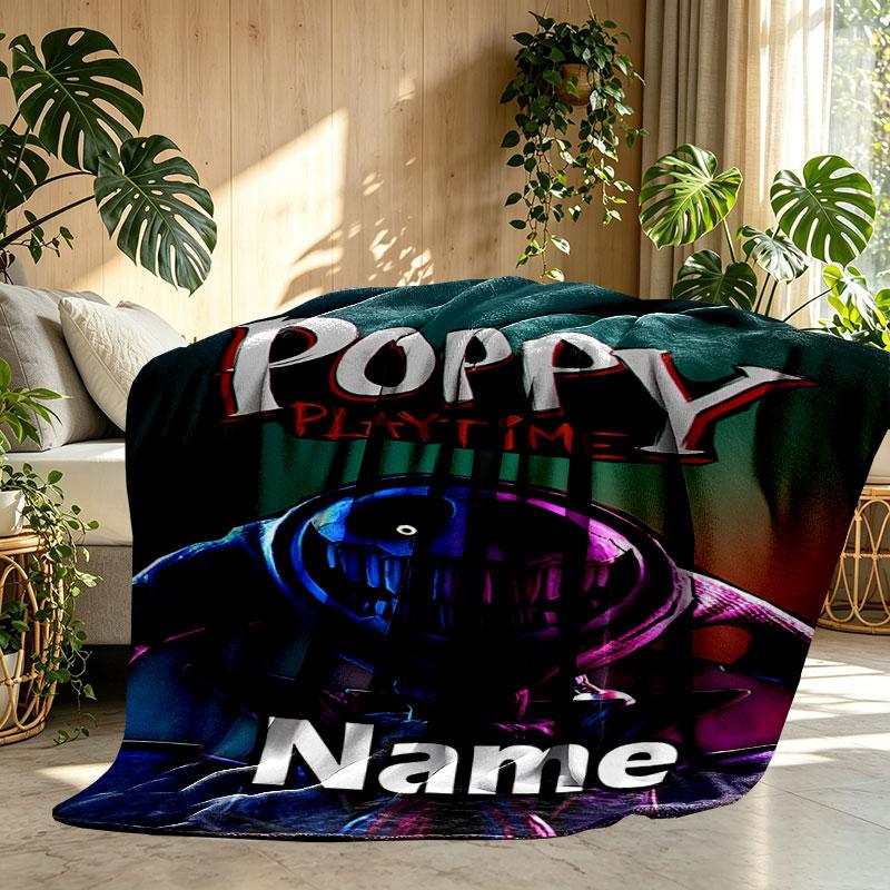 Custom Name Personalized Poppy Playtime Print Blanket, Home Decor, Bedroom, Sofa, Camping, Couch, Gifts for Birthday Christmas